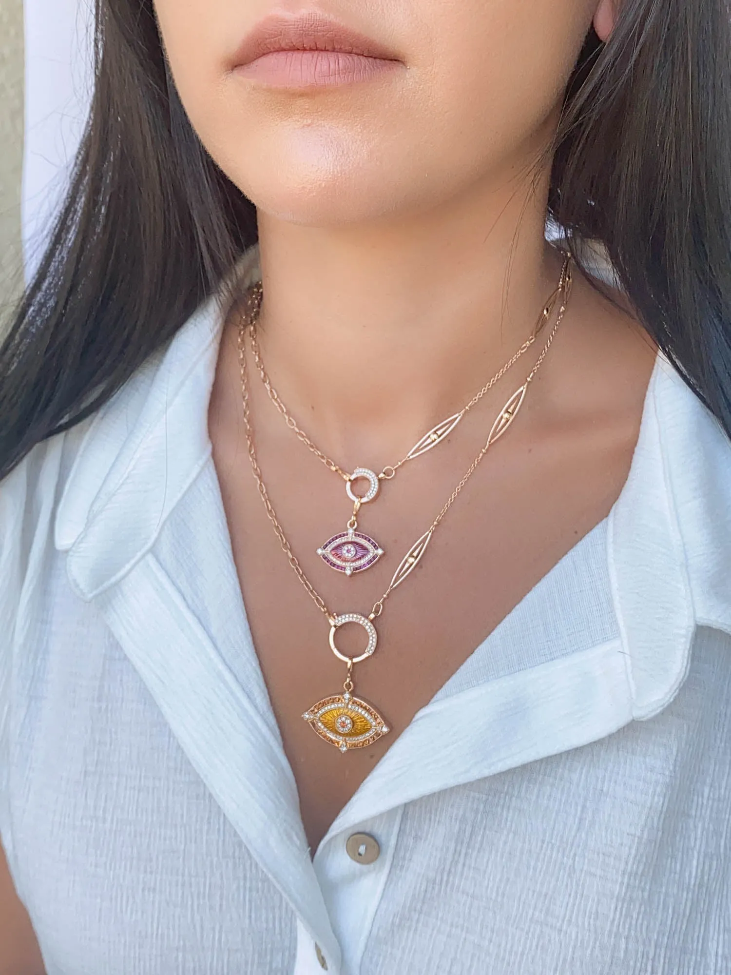 Unique 23" 18K Gold Chain Necklace with Diamond Spring Gate Clasp R4453