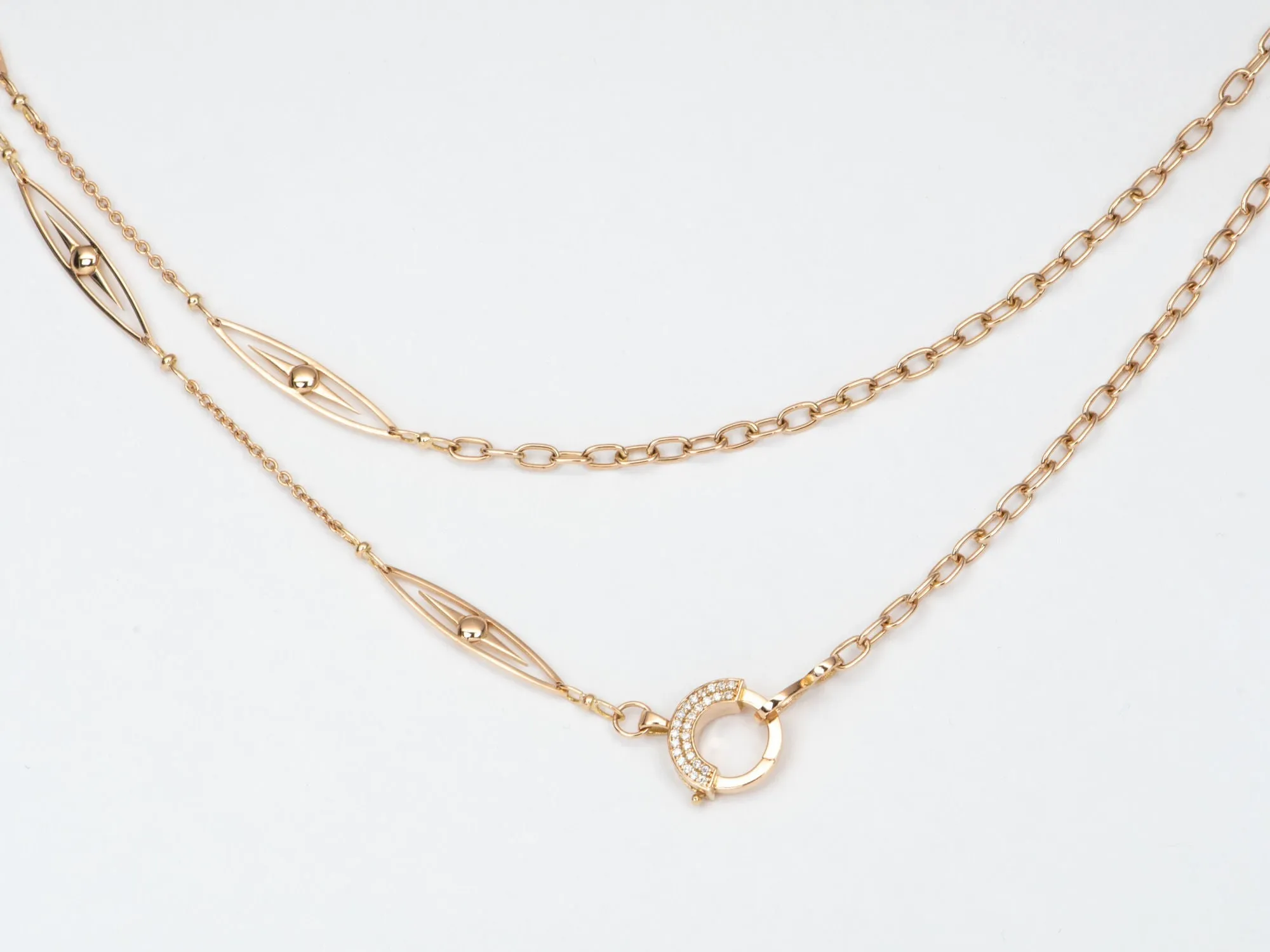Unique 23" 18K Gold Chain Necklace with Diamond Spring Gate Clasp R4453