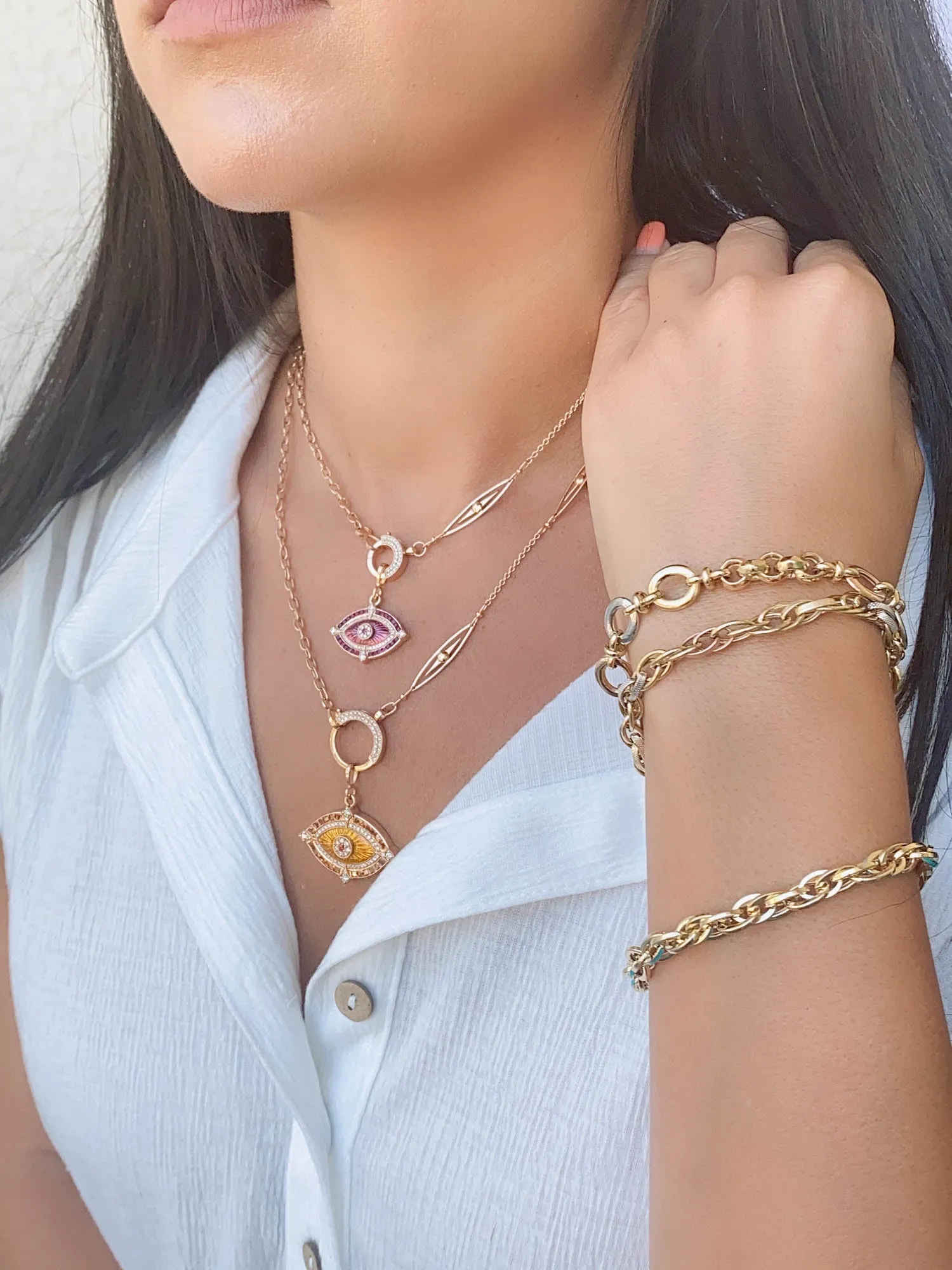 Unique 23" 18K Gold Chain Necklace with Diamond Spring Gate Clasp R4453