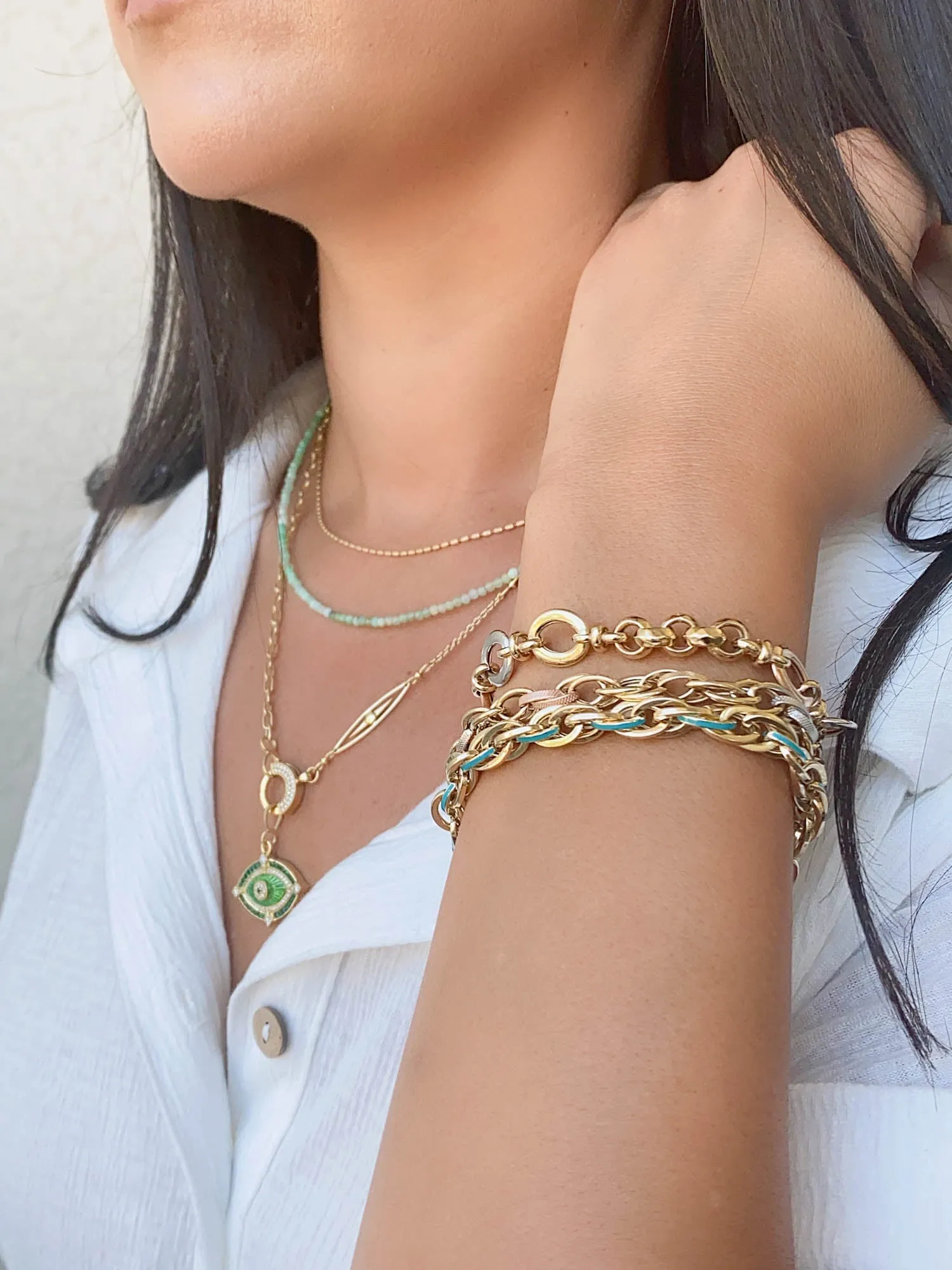 Unique 23" 18K Gold Chain Necklace with Diamond Spring Gate Clasp R4453
