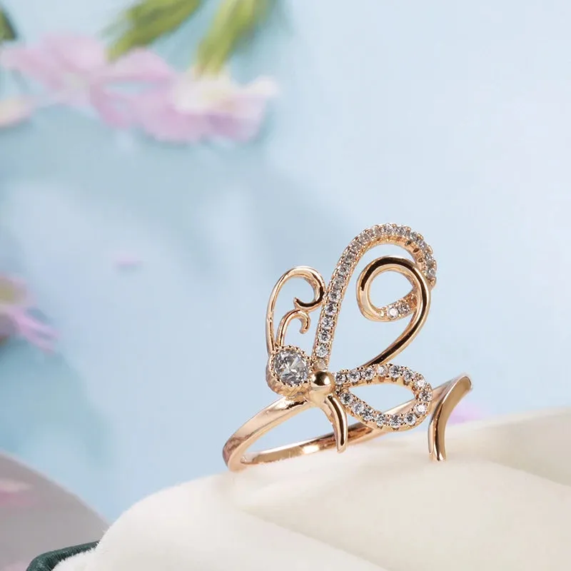 Unique Butterfly Open Ring For Women, 14K Filled Rose Gold With AAA  Zircon Diamonds Holiday Party Fashion Jewelry