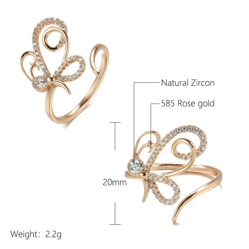 Unique Butterfly Open Ring For Women, 14K Filled Rose Gold With AAA  Zircon Diamonds Holiday Party Fashion Jewelry