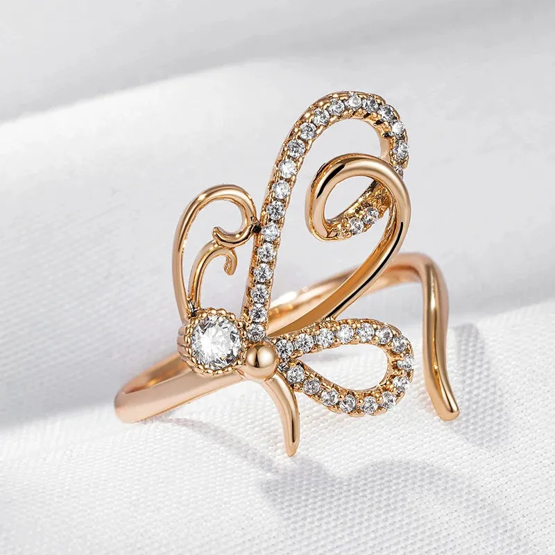 Unique Butterfly Open Ring For Women, 14K Filled Rose Gold With AAA  Zircon Diamonds Holiday Party Fashion Jewelry