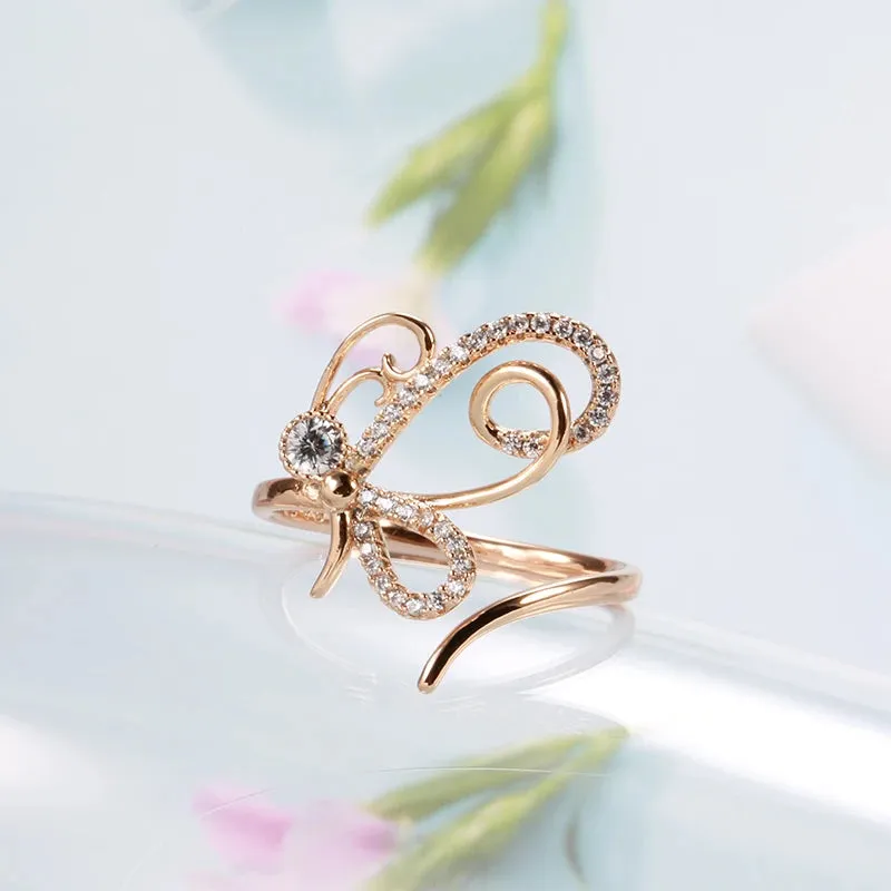 Unique Butterfly Open Ring For Women, 14K Filled Rose Gold With AAA  Zircon Diamonds Holiday Party Fashion Jewelry