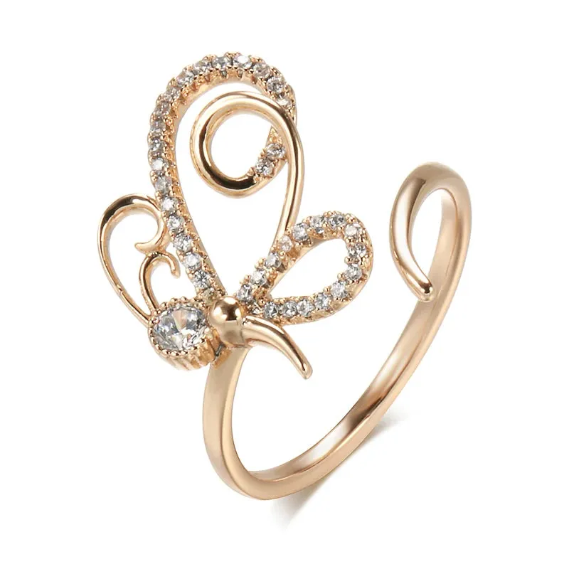 Unique Butterfly Open Ring For Women, 14K Filled Rose Gold With AAA  Zircon Diamonds Holiday Party Fashion Jewelry