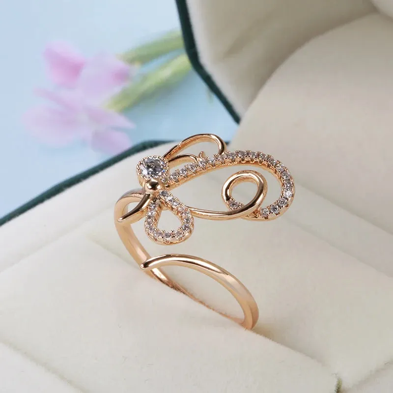 Unique Butterfly Open Ring For Women, 14K Filled Rose Gold With AAA  Zircon Diamonds Holiday Party Fashion Jewelry