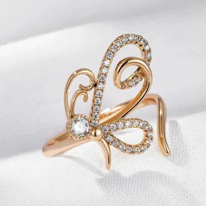 Unique Butterfly Open Ring For Women, 14K Filled Rose Gold With AAA  Zircon Diamonds Holiday Party Fashion Jewelry