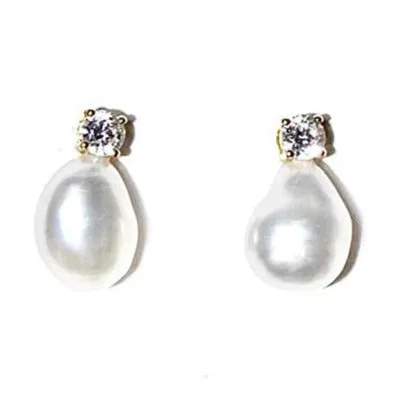 Unique Natural Beauty White South Sea Keshi Pearl Stud Earrings 7mm-9mm