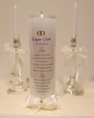 Unity/Wedding Candles " Love is..." Glittered Rings Design