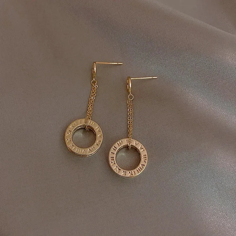 VAIGE Elegant Gold Zircon Circle Drop Earrings - Classic Copper Alloy Design for Parties and Special Occasions, 4.3cm Length
