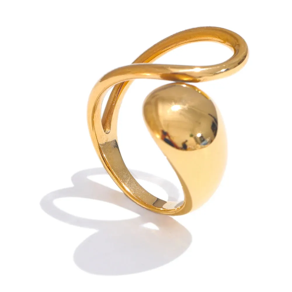 VAIGE Stylish Adjustable Geometric Open Ring in 18K PVD Gold-Plated 316L Stainless Steel - Trendy High-Quality Jewelry