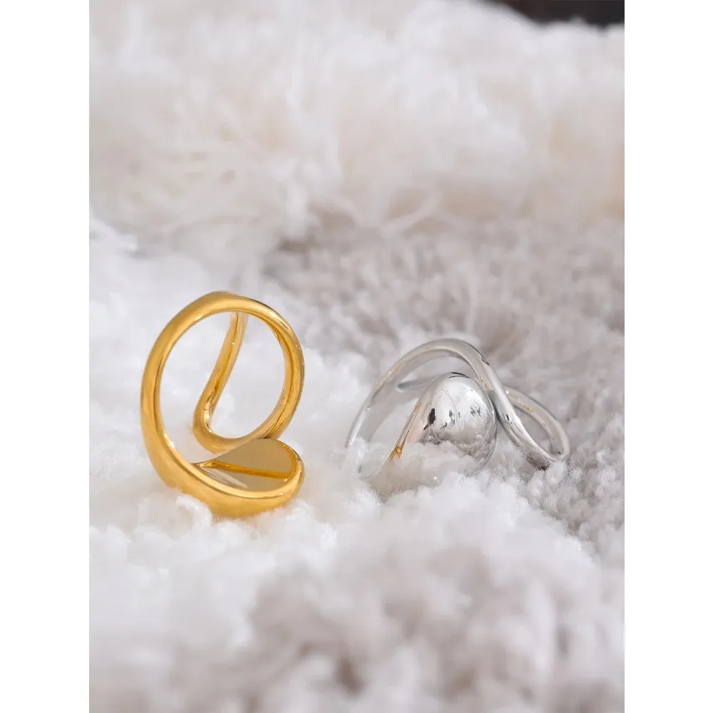 VAIGE Stylish Adjustable Geometric Open Ring in 18K PVD Gold-Plated 316L Stainless Steel - Trendy High-Quality Jewelry