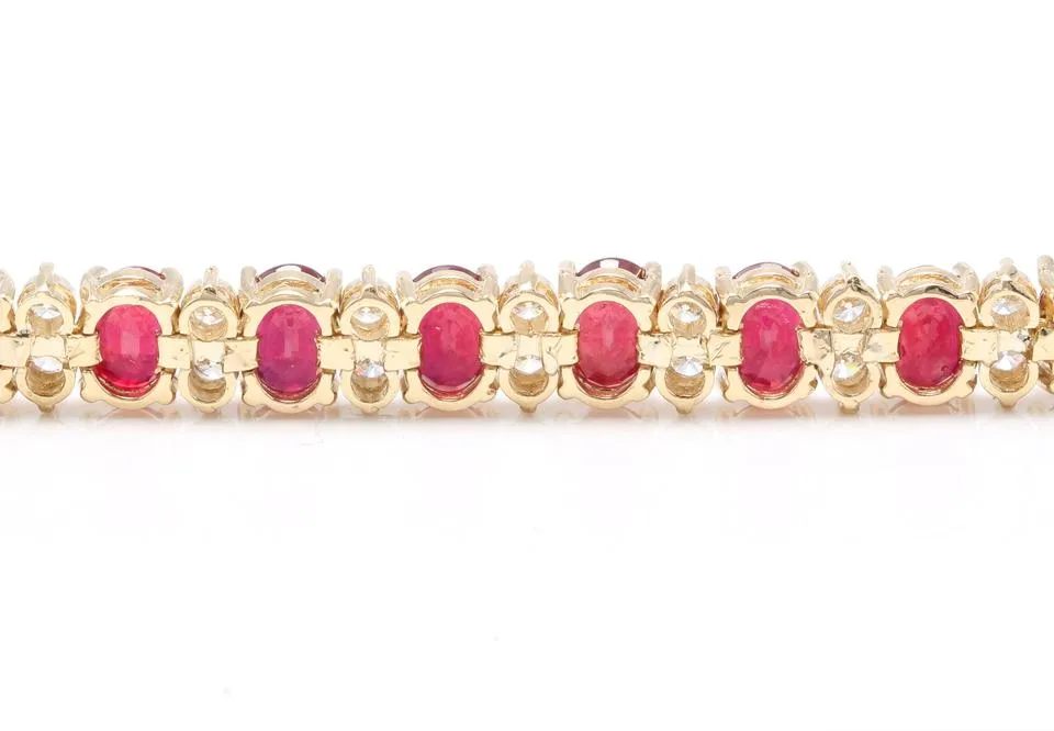 Very Beautiful 29.80 Carats Ruby & Natural Diamond 14K Solid Yellow Gold Bracelet