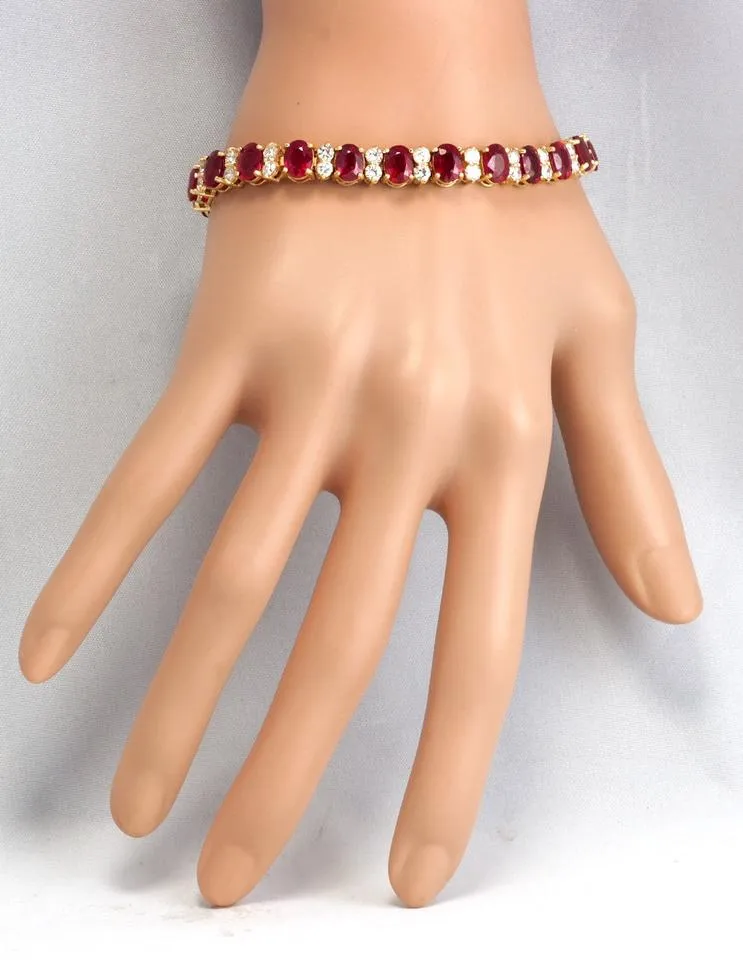 Very Beautiful 29.80 Carats Ruby & Natural Diamond 14K Solid Yellow Gold Bracelet