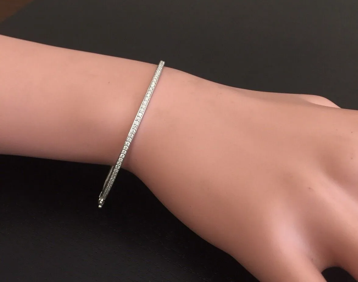 Very Impressive 0.75 Carats Natural Diamond 14K Solid White Gold Bangle Bracelet