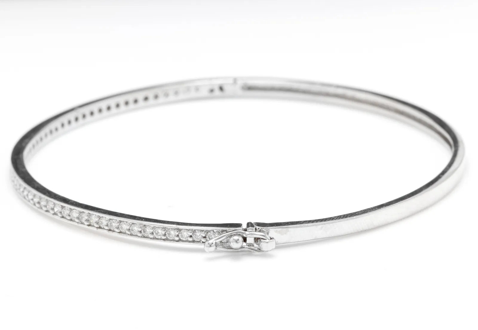 Very Impressive 0.75 Carats Natural Diamond 14K Solid White Gold Bangle Bracelet