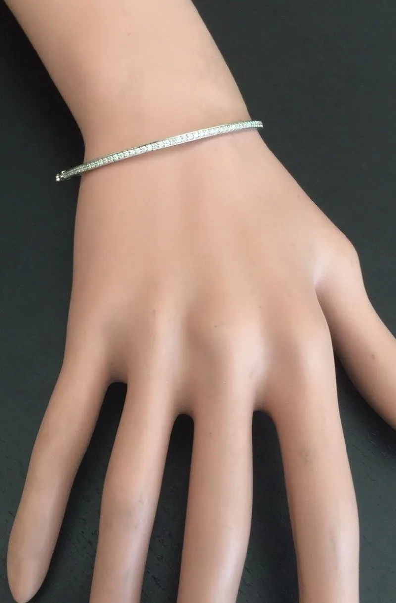 Very Impressive 0.75 Carats Natural Diamond 14K Solid White Gold Bangle Bracelet
