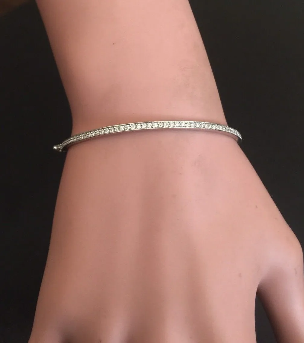 Very Impressive 0.75 Carats Natural Diamond 14K Solid White Gold Bangle Bracelet
