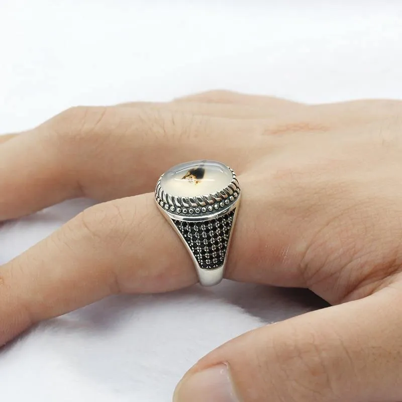 Vintage Big Natural Onyx Stone Silver Ring