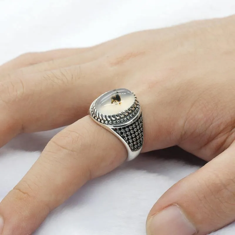 Vintage Big Natural Onyx Stone Silver Ring