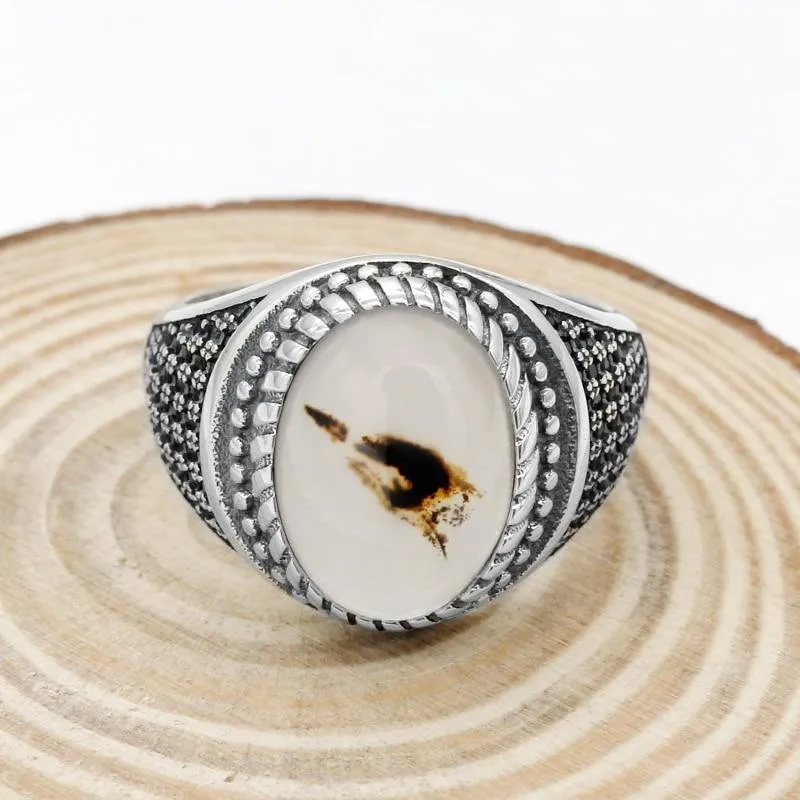 Vintage Big Natural Onyx Stone Silver Ring