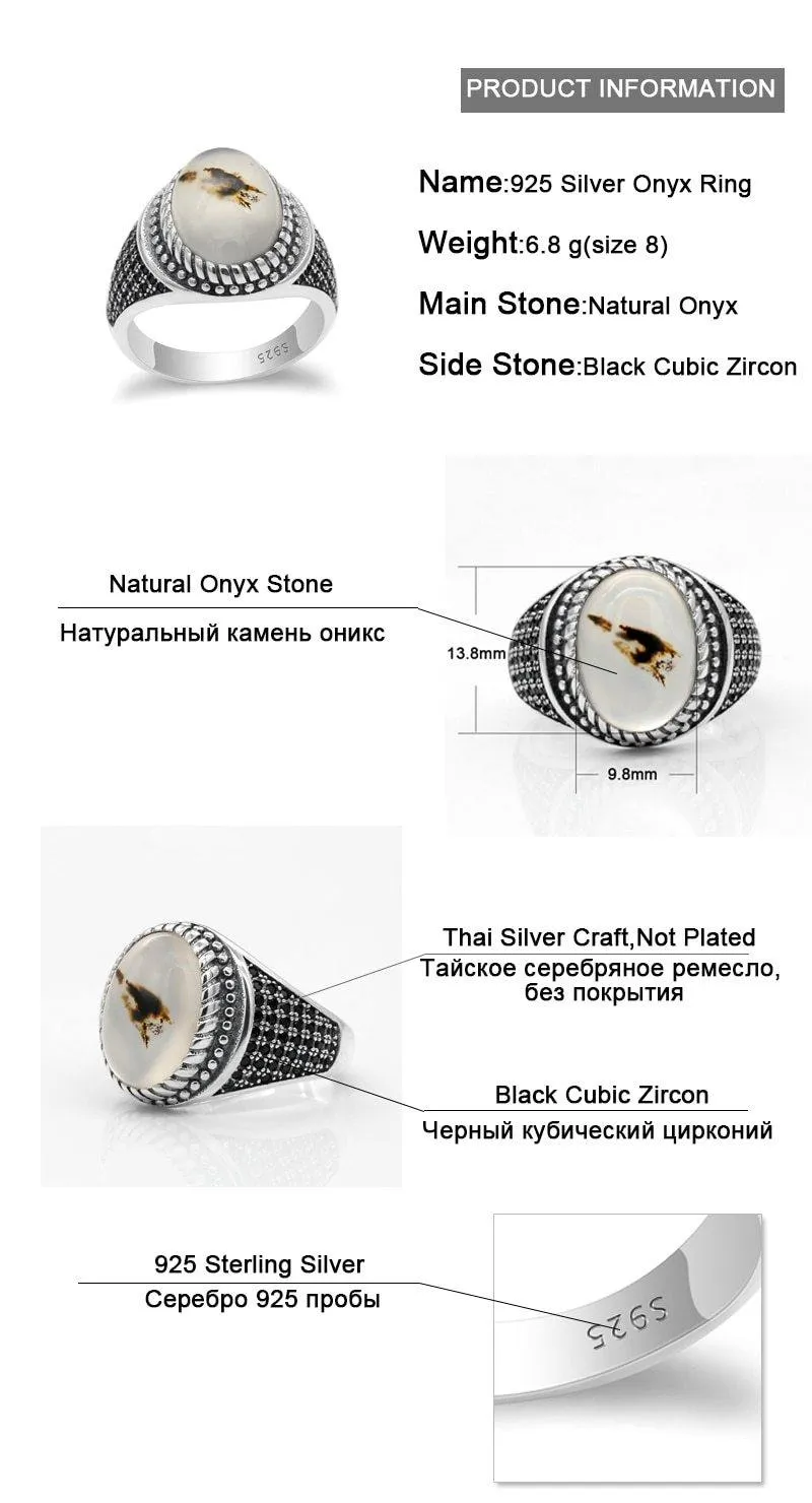 Vintage Big Natural Onyx Stone Silver Ring