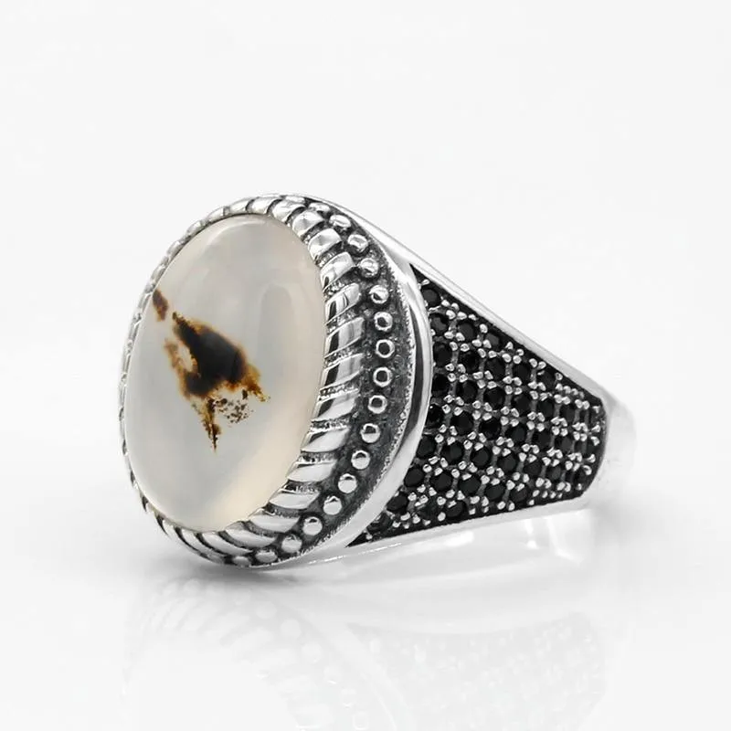 Vintage Big Natural Onyx Stone Silver Ring