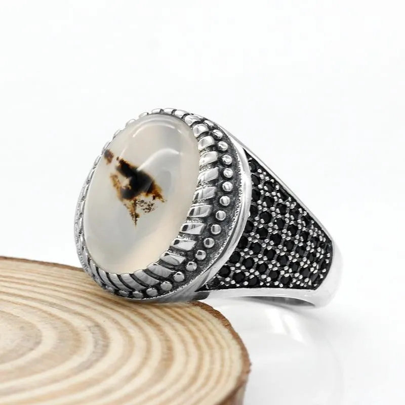 Vintage Big Natural Onyx Stone Silver Ring