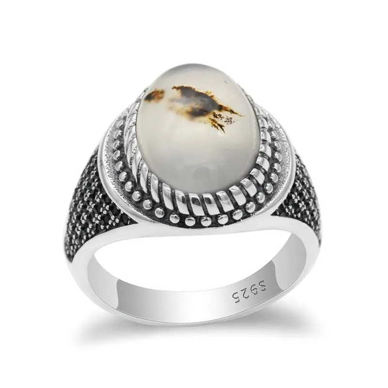 Vintage Big Natural Onyx Stone Silver Ring