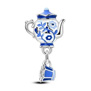 Vintage Blue Porcelain Teapot Dangle Charm