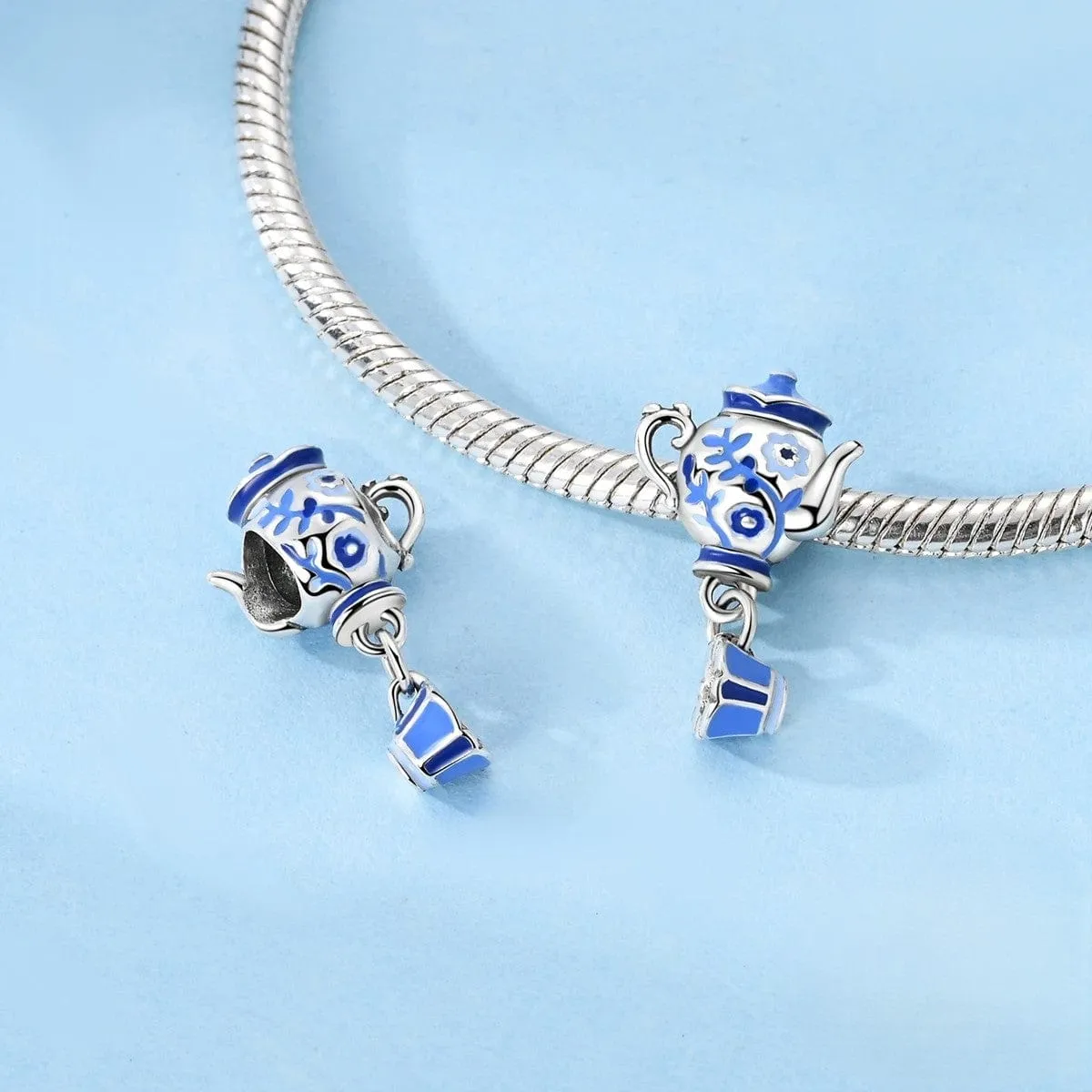 Vintage Blue Porcelain Teapot Dangle Charm