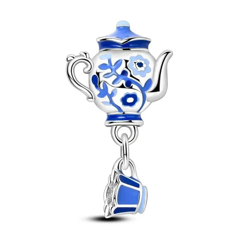 Vintage Blue Porcelain Teapot Dangle Charm