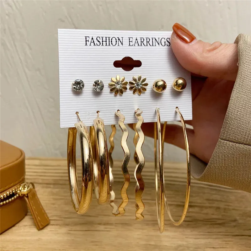 Vintage Boho Gold Hoop Earrings Set