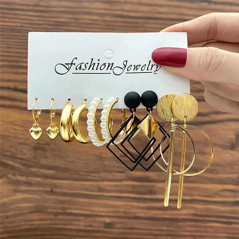 Vintage Boho Gold Hoop Earrings Set