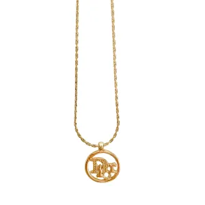 Vintage Dior Circle Logo Plate 42cm Gold Necklace