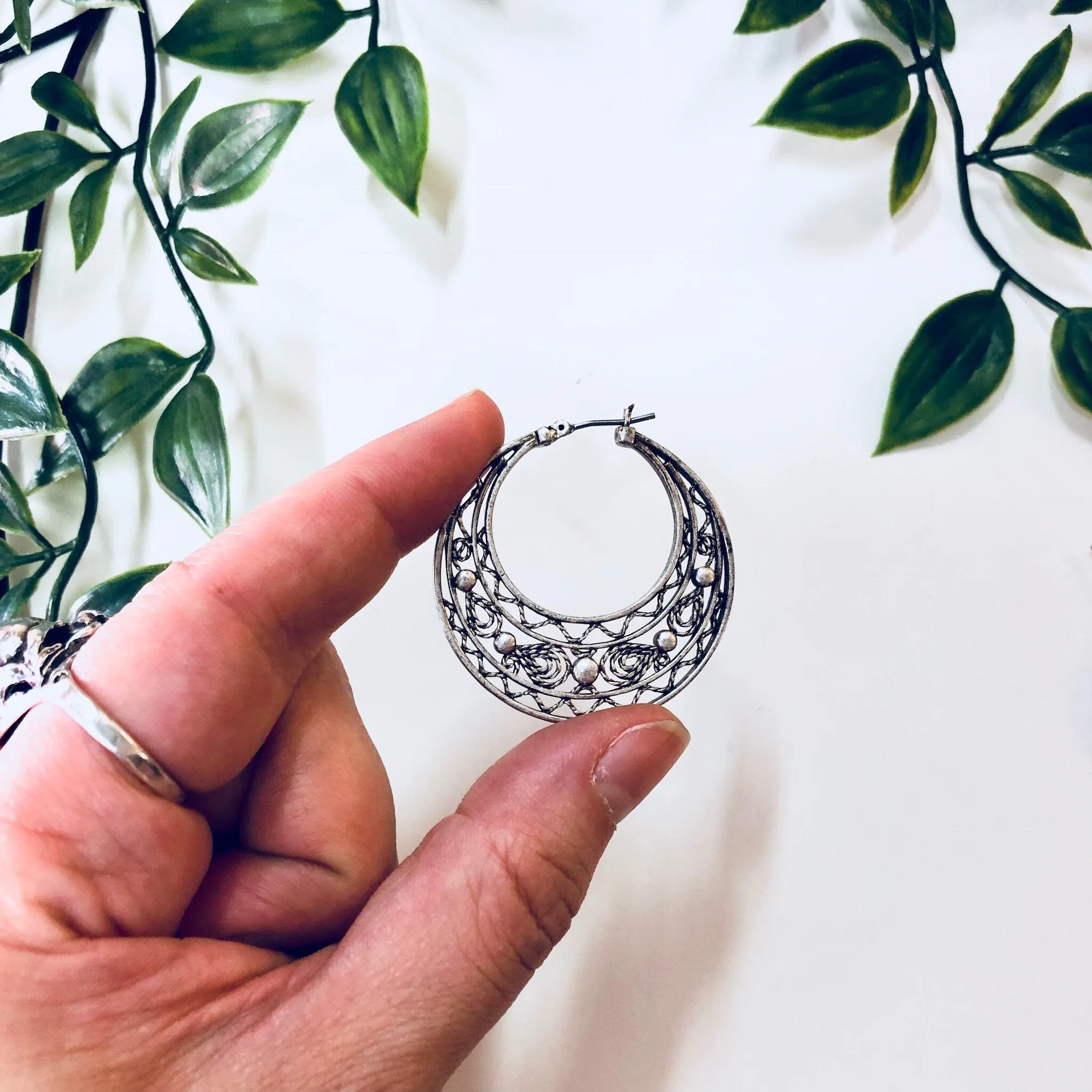 Vintage Earrings, Hoop Earrings, Pierced Ears, Costume Jewelry, Filagree, Silver Toned Jewelry, Statement Jewelry, Funky Earrings, Hoops