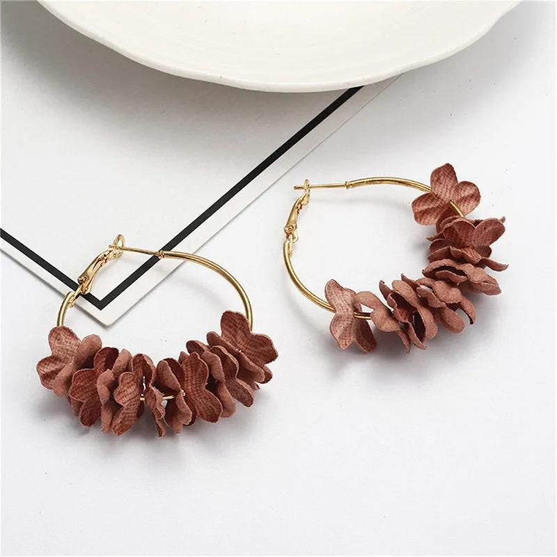 Vintage Elegant Flower Petal Big Circle Earrings