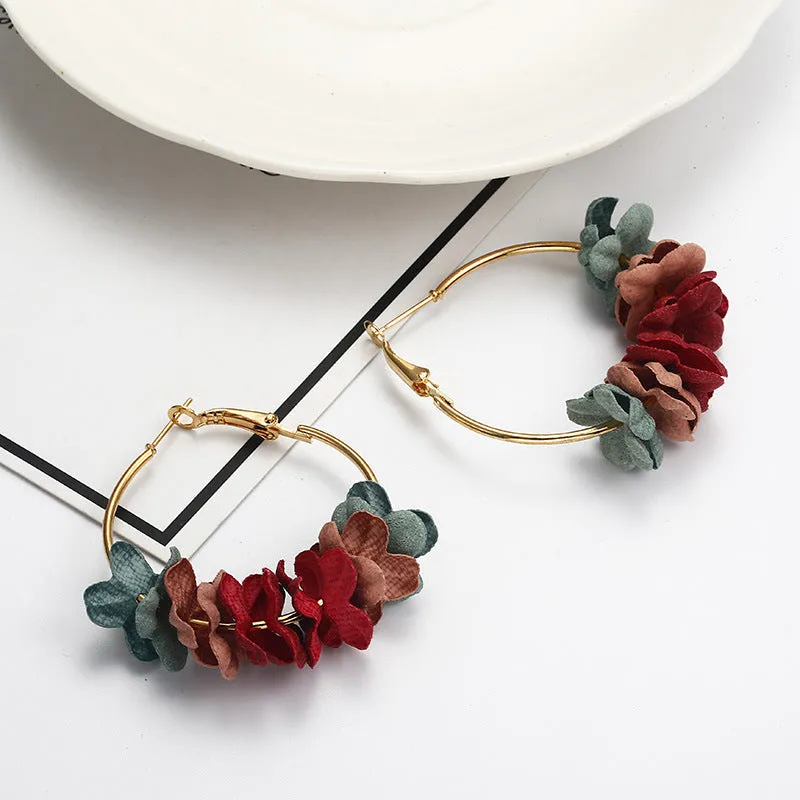 Vintage Elegant Flower Petal Big Circle Earrings