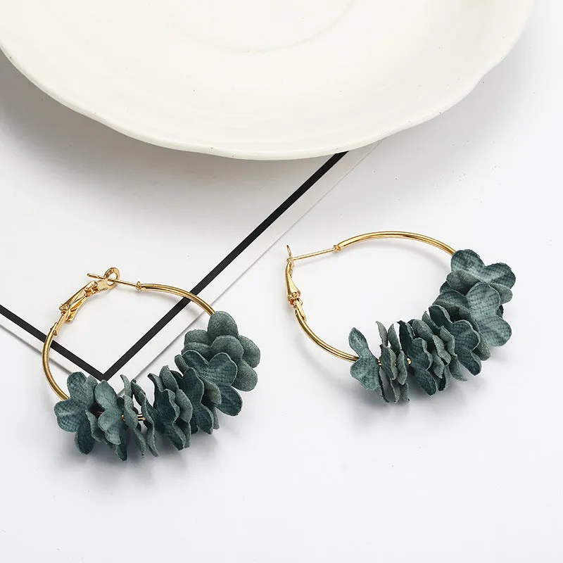 Vintage Elegant Flower Petal Big Circle Earrings