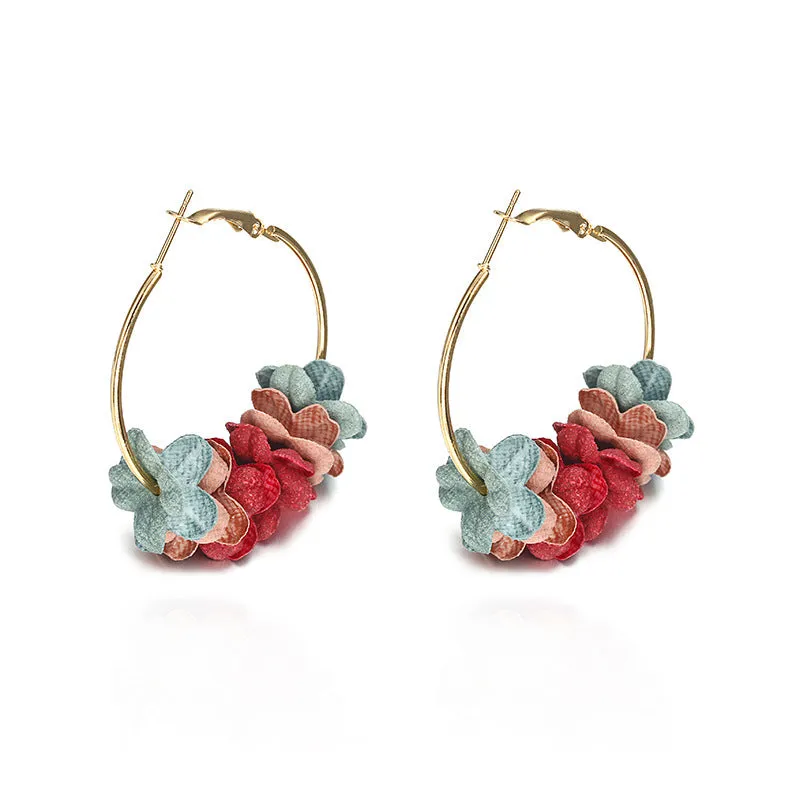 Vintage Elegant Flower Petal Big Circle Earrings