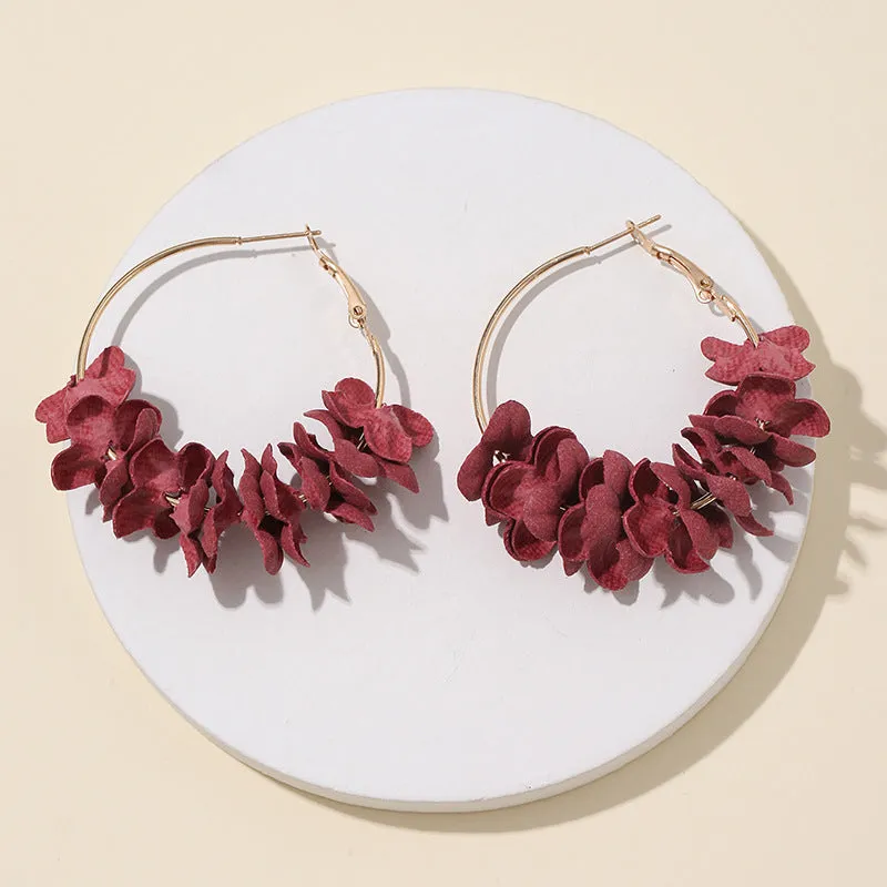 Vintage Elegant Flower Petal Big Circle Earrings