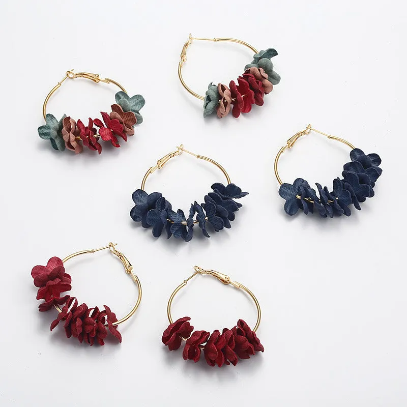 Vintage Elegant Flower Petal Big Circle Earrings