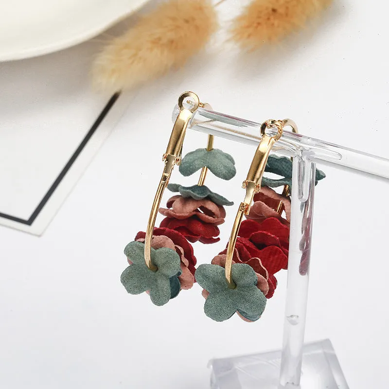 Vintage Elegant Flower Petal Big Circle Earrings
