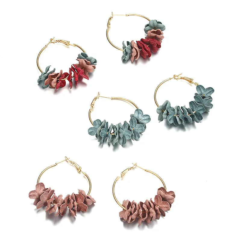 Vintage Elegant Flower Petal Big Circle Earrings