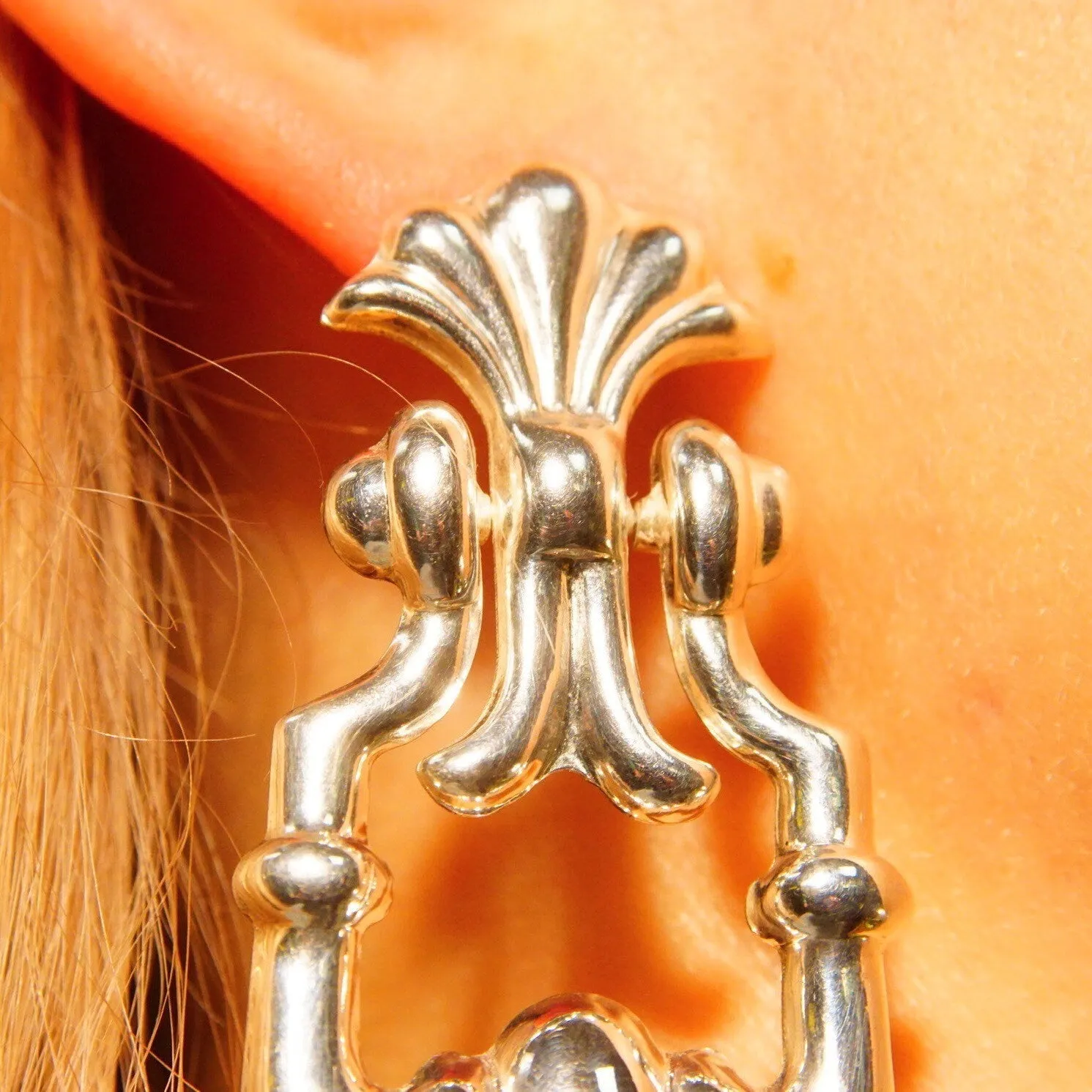 Vintage Embellished Sterling Silver Hinged Dangle Stud Earrings, Fleur Repousse Design, Art Deco Style, Unique 925 Earrings, 2 1/2 L