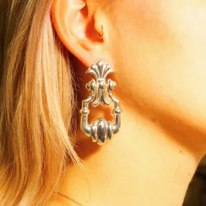 Vintage Embellished Sterling Silver Hinged Dangle Stud Earrings, Fleur Repousse Design, Art Deco Style, Unique 925 Earrings, 2 1/2 L