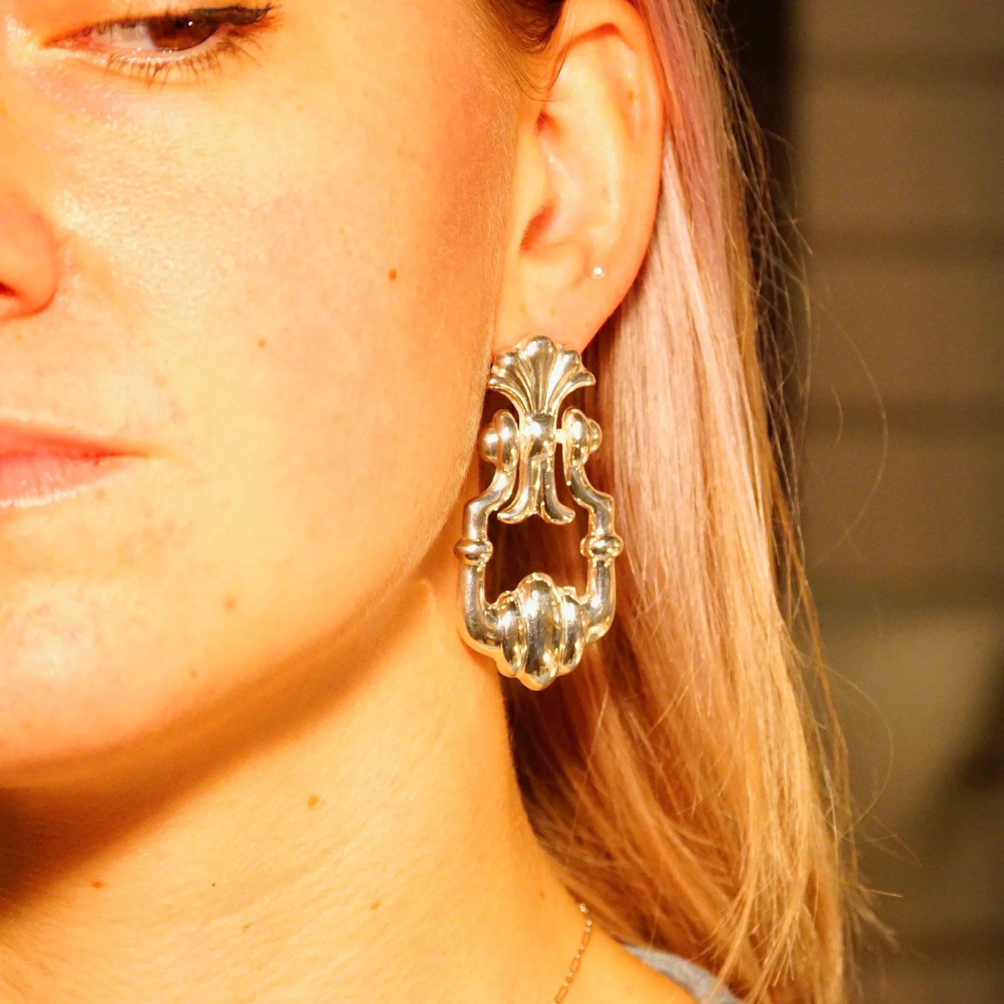 Vintage Embellished Sterling Silver Hinged Dangle Stud Earrings, Fleur Repousse Design, Art Deco Style, Unique 925 Earrings, 2 1/2 L