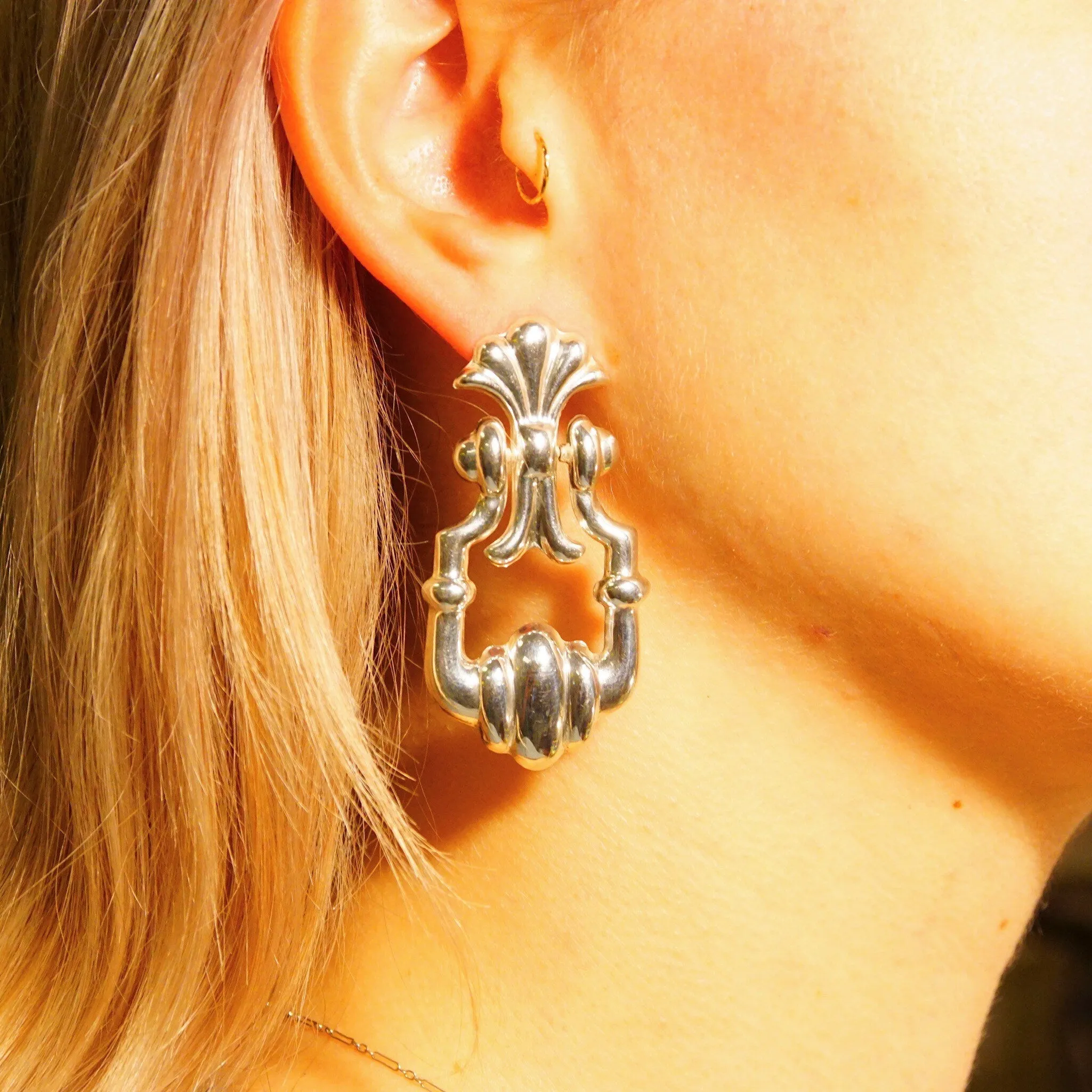 Vintage Embellished Sterling Silver Hinged Dangle Stud Earrings, Fleur Repousse Design, Art Deco Style, Unique 925 Earrings, 2 1/2 L