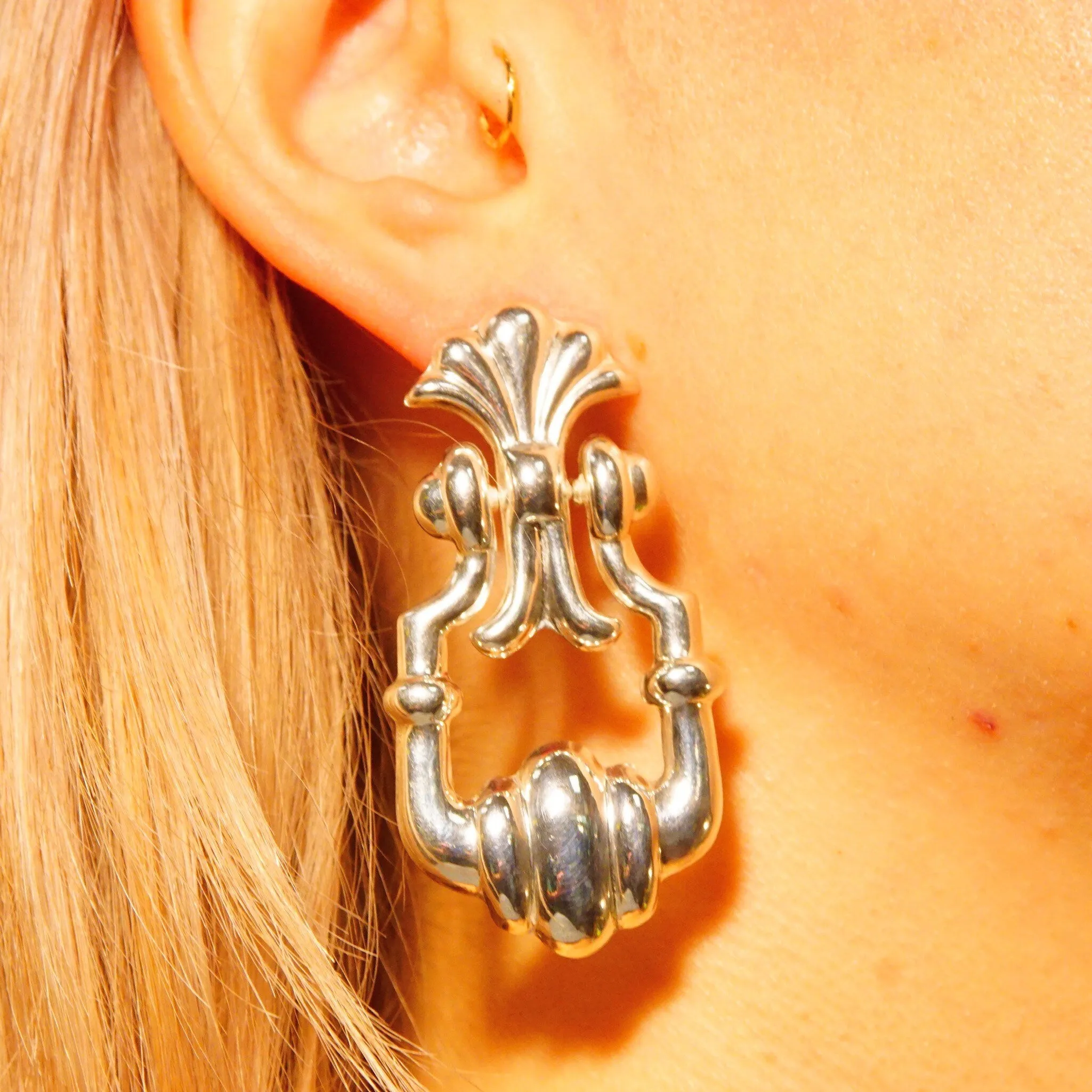 Vintage Embellished Sterling Silver Hinged Dangle Stud Earrings, Fleur Repousse Design, Art Deco Style, Unique 925 Earrings, 2 1/2 L
