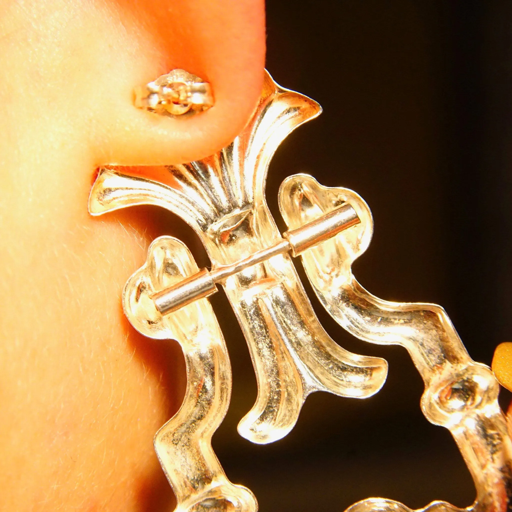 Vintage Embellished Sterling Silver Hinged Dangle Stud Earrings, Fleur Repousse Design, Art Deco Style, Unique 925 Earrings, 2 1/2 L